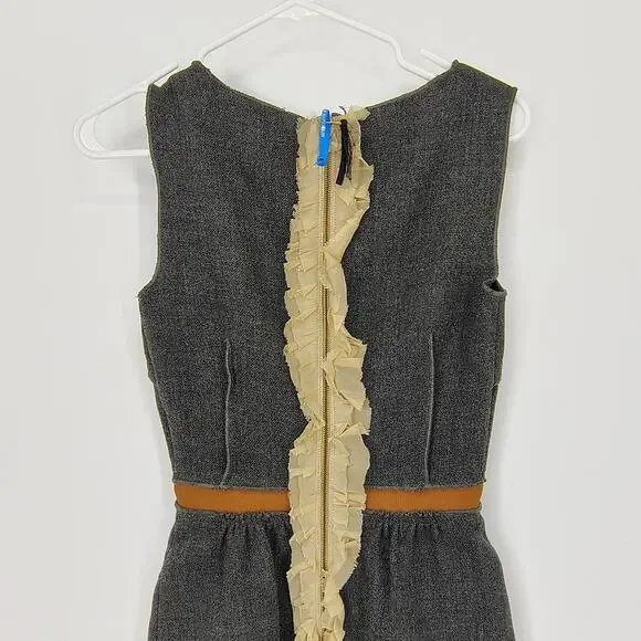 D&G Dolce & Gabbana Wool Silk Sheath Exposed Ruffled Zipper Dress Charcoal IT 38 - Picture 13 of 16